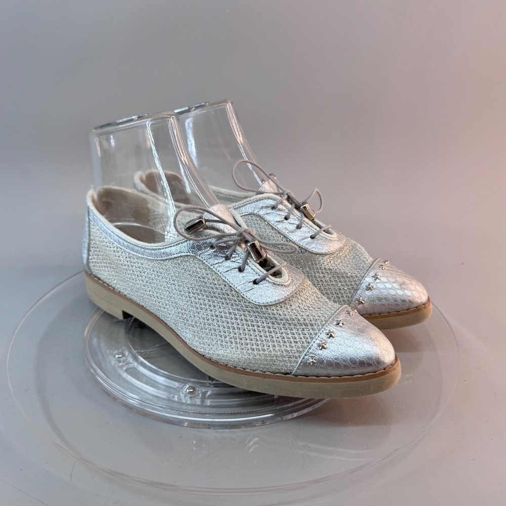 Montini Oxford Shoes Silver Mesh Star Studded Metallic Celestial Preppy